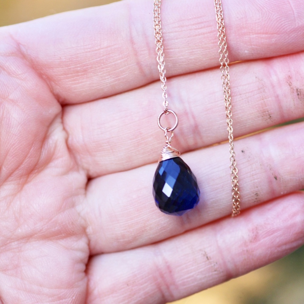 Handcrafted Blue Sapphire Pendant 14k Rose Gold Filled , September Birthstone - Picture 2 of 9